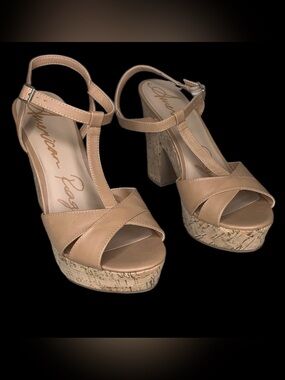 American Rag Nude-Tan Cork Platform Heels
